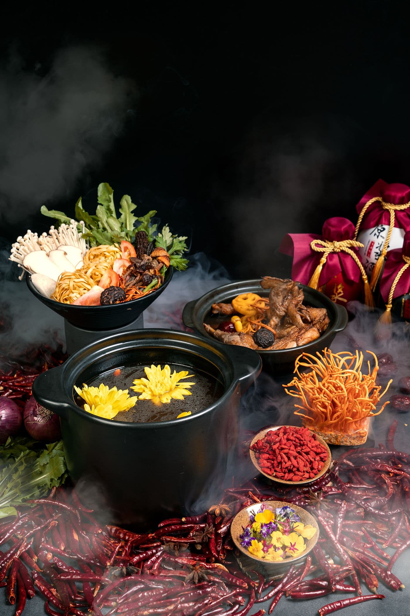 Sichuan hot pot with fresh ingredients