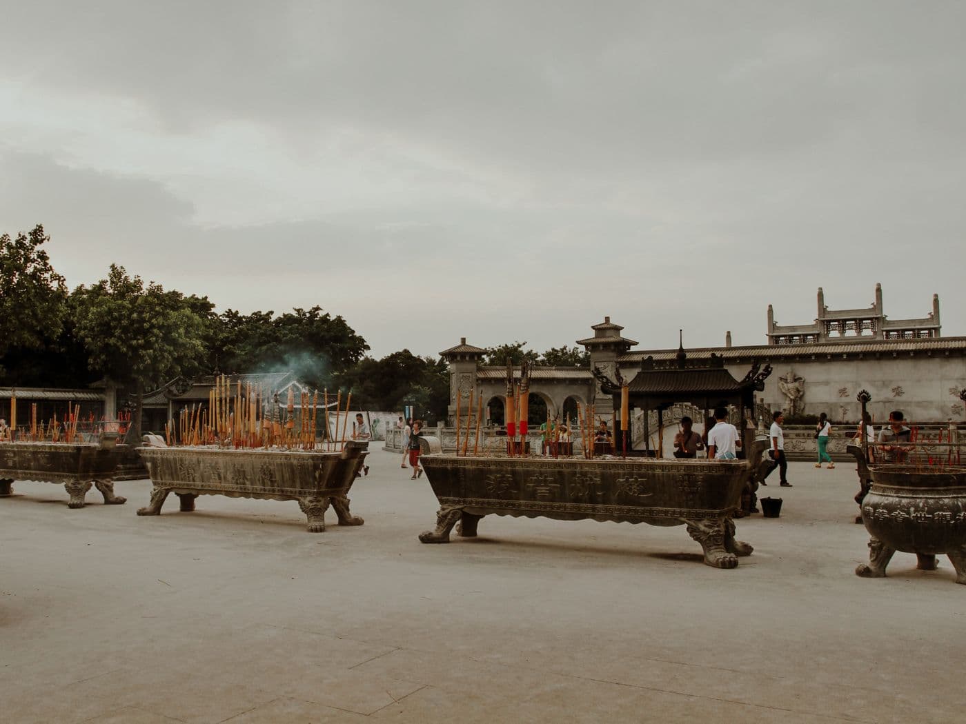 Incense burning in a temple courtyard